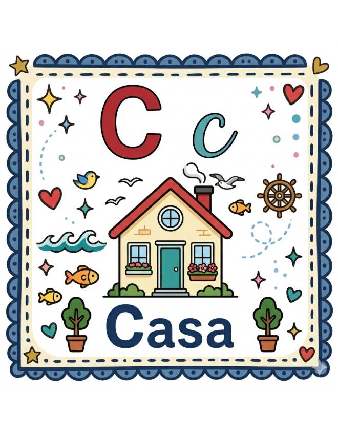 disegno di Lettera C di Casa Alfabeto Illustrato  a colori