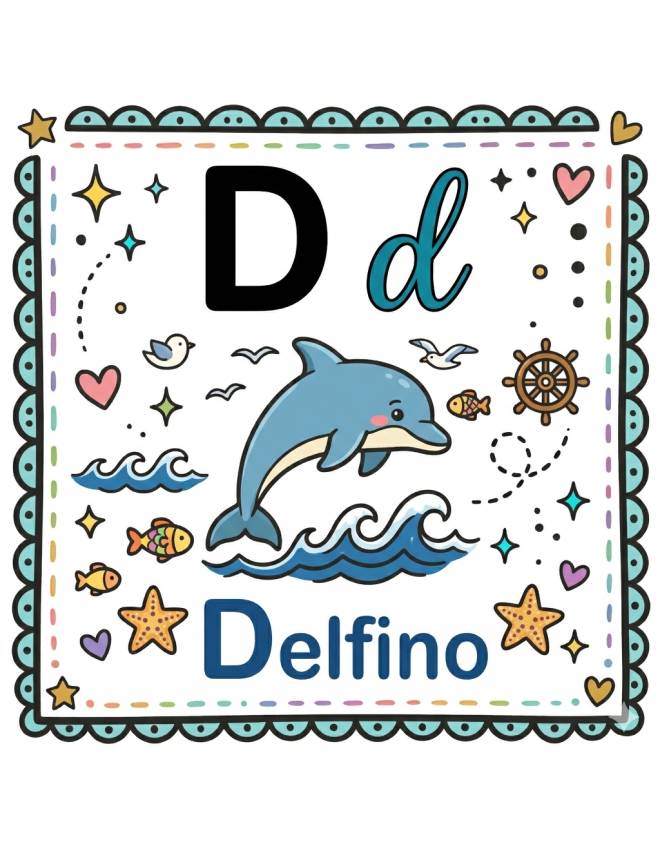 disegno di Lettera D di Delfino Alfabeto Illustrato  a colori