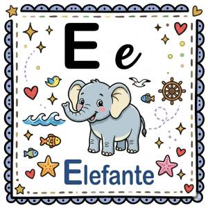disegno di Lettera E di Elefante Alfabeto Illustrato  a colori