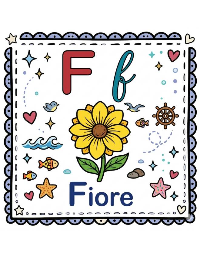 disegno di Lettera F di Fiore Alfabeto Illustrato  a colori