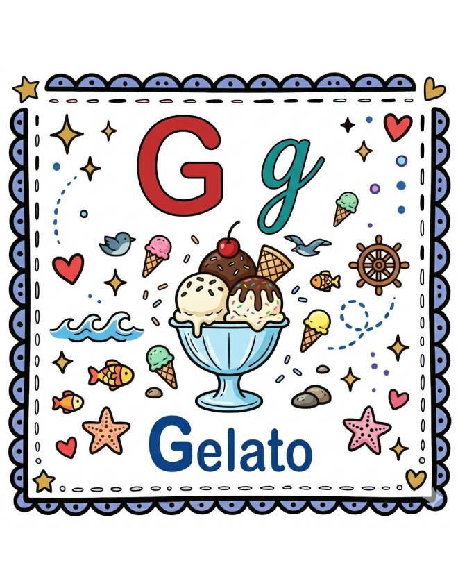 disegno di Lettera G di Gelato Alfabeto Illustrato  a colori