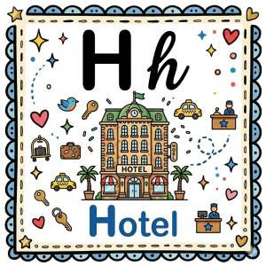 disegno di Lettera H di Hotel Alfabeto Illustrato  a colori