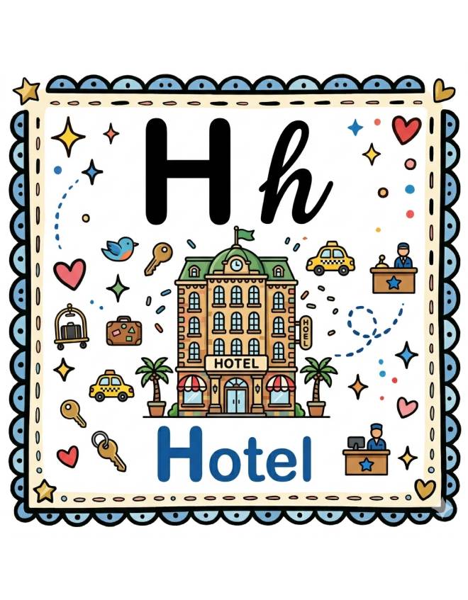 disegno di Lettera H di Hotel Alfabeto Illustrato  a colori