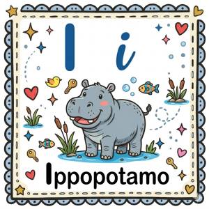 disegno di Lettera I di Ippopotamo Alfabeto Illustrato  a colori