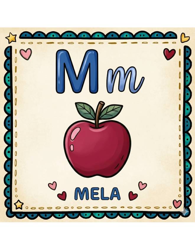 disegno di Lettera M di Mela Alfabeto Illustrato  a colori
