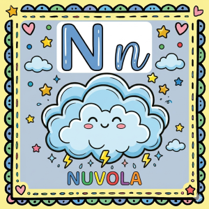 disegno di Lettera N di Nuvola Alfabeto Illustrato  a colori