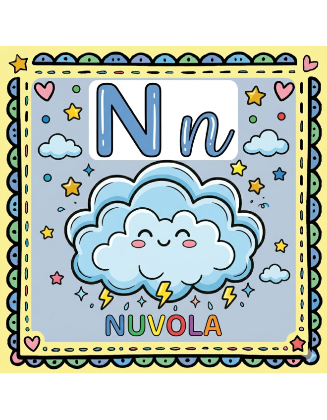 disegno di Lettera N di Nuvola Alfabeto Illustrato  a colori