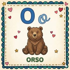 disegno di Lettera O di Orso Alfabeto Illustrato  a colori