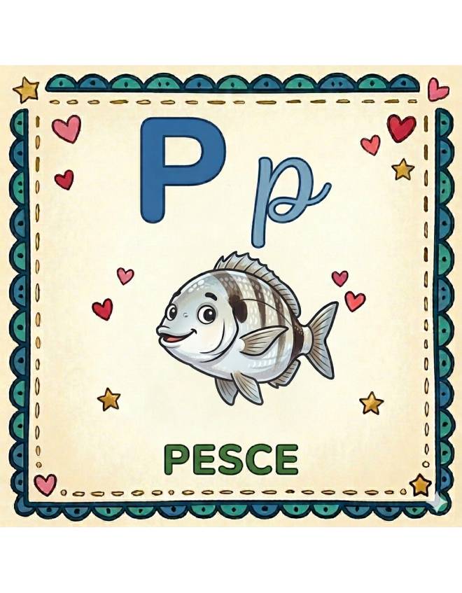 disegno di Lettera P di Pesce Alfabeto Illustrato  a colori