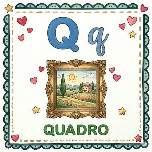 Disegno di Lettera Q di Quadro Alfabeto Illustrato  a colori