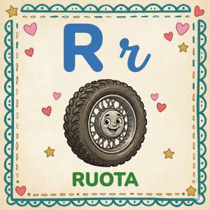 Disegno di Lettera R di Ruota Alfabeto Illustrato  a colori