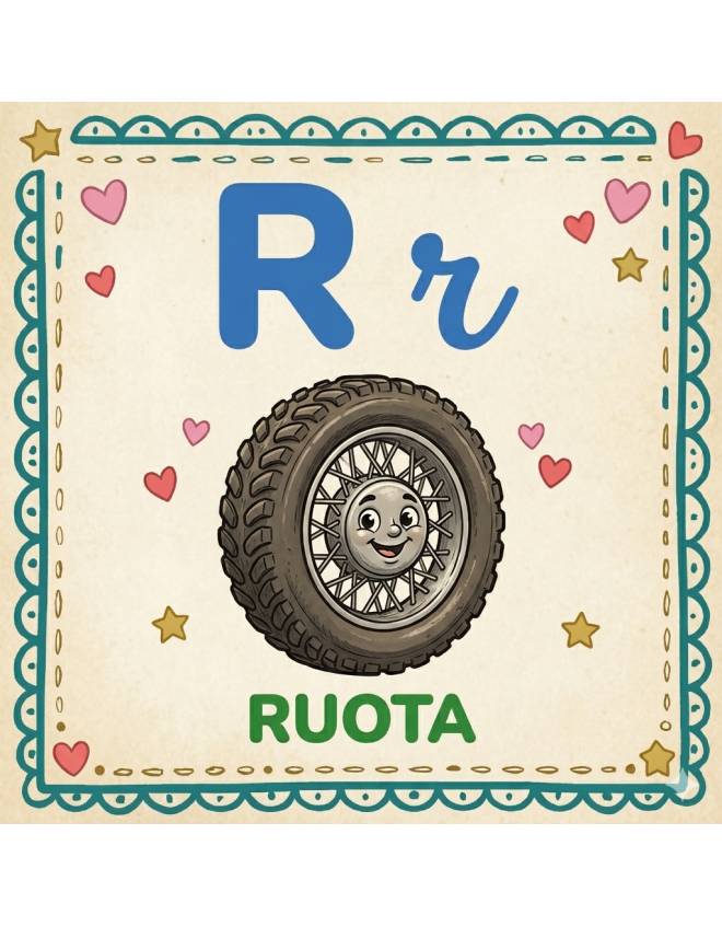 disegno di Lettera R di Ruota Alfabeto Illustrato  a colori