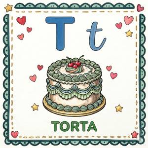 disegno di Lettera T di Torta Alfabeto Illustrato  a colori