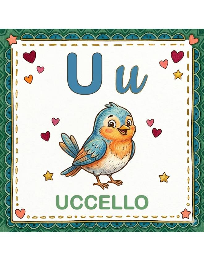 disegno di Lettera U di Uccello Alfabeto Illustrato  a colori