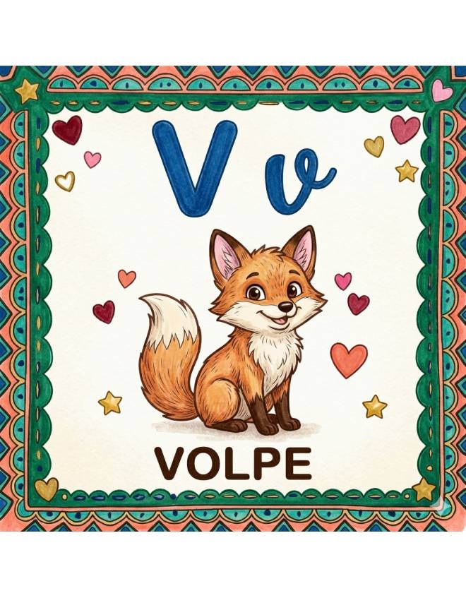 disegno di Lettera V di Volpe Alfabeto Illustrato  a colori