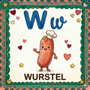 disegno di Lettera W di Wurstel Alfabeto Illustrato  a colori