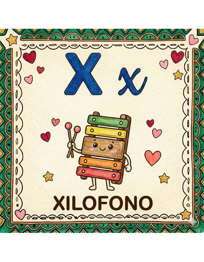 disegno di Lettera X di Xilofono Alfabeto Illustrato  a colori