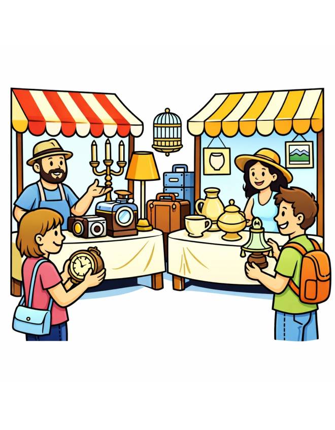 disegno di Mercatino di Antiquariato  a colori
