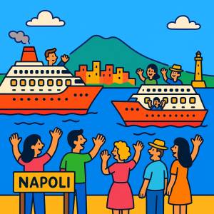 Disegno di Navi da Crociera nel Porto di Napoli a colori