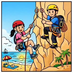 Disegno di Ragazzi che Scalano una Scogliera  a colori