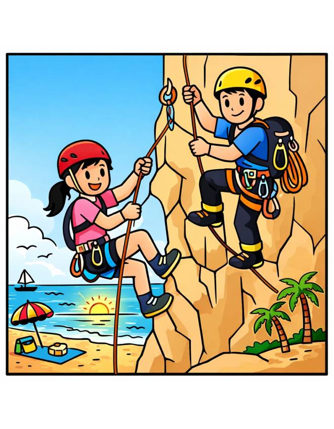 disegno di Ragazzi che Scalano una Scogliera  a colori