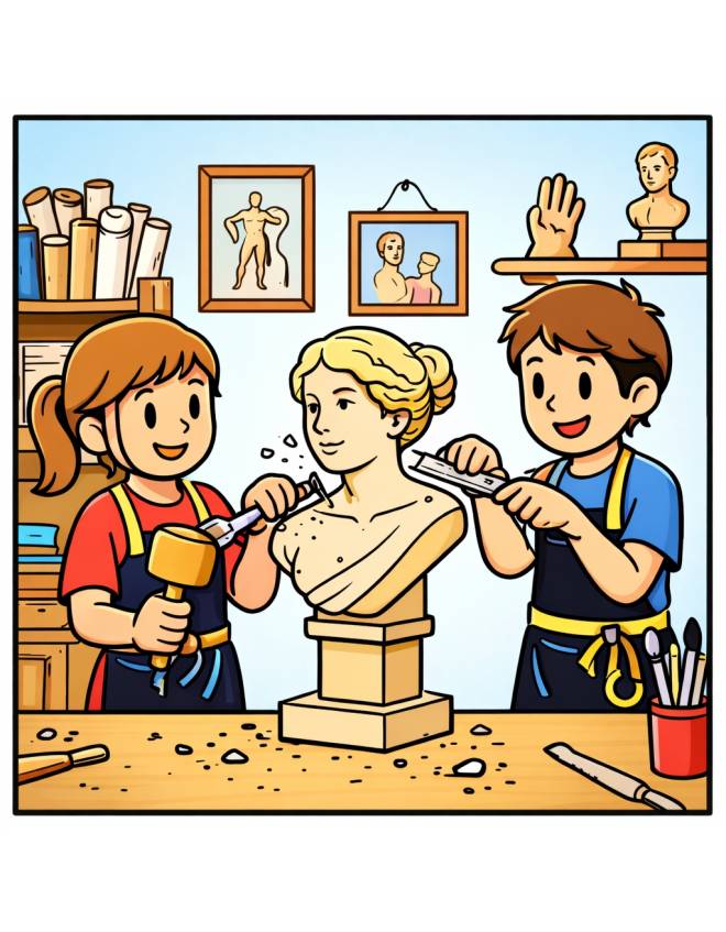 disegno di Ragazzi Scultori  a colori