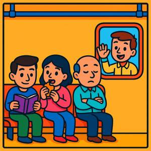 Disegno di Seduti nel Vagone del Treno a colori