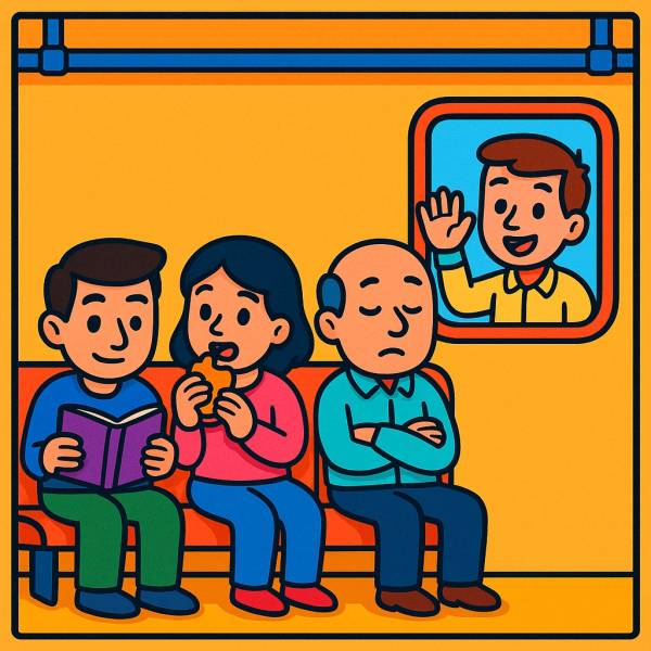Disegno di Seduti nel Vagone del Treno a colori