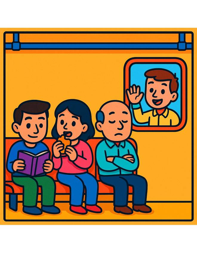 disegno di Seduti nel Vagone del Treno a colori