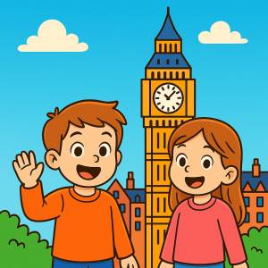 Disegno di Bambini in Viaggio a Londra a colori
