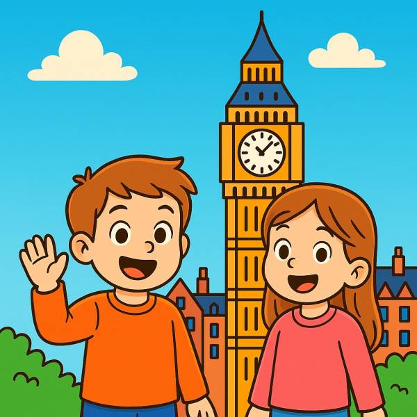 Disegno di Bambini in Viaggio a Londra a colori