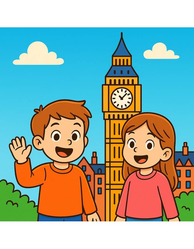 disegno di Bambini in Viaggio a Londra a colori