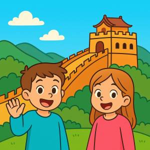 Disegno di Viaggio alla Grande Muraglia Cinese a colori