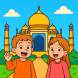 Disegno di Bambini in Viaggio al Taj Mahal in India a colori