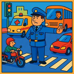 Disegno di Vigile Urbano che Dirige il Traffico  a colori