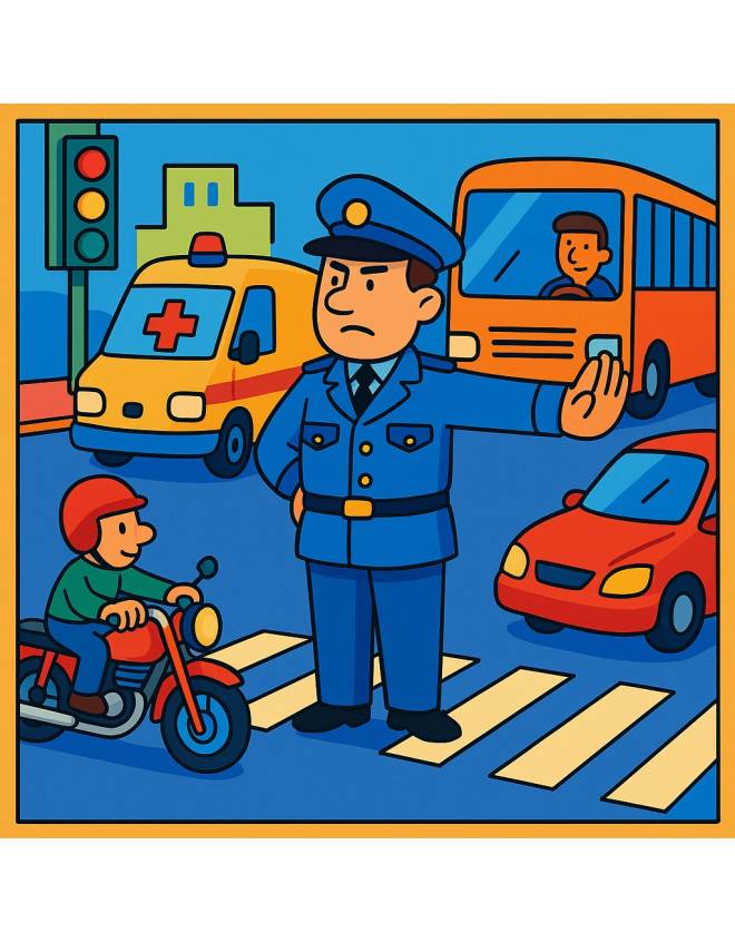 disegno di Vigile Urbano che Dirige il Traffico  a colori