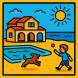 Disegno di Villa al Mare con Piscina con Bimbo e Cane a colori