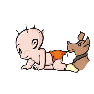 Disegno di Neonato e Cane  a colori