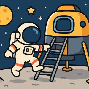 Disegno di Astronauta Atterraggio sulla Luna a colori