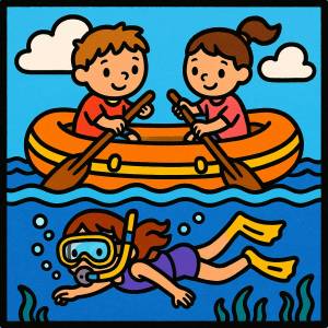 disegno di Bambini sul Canotto a colori