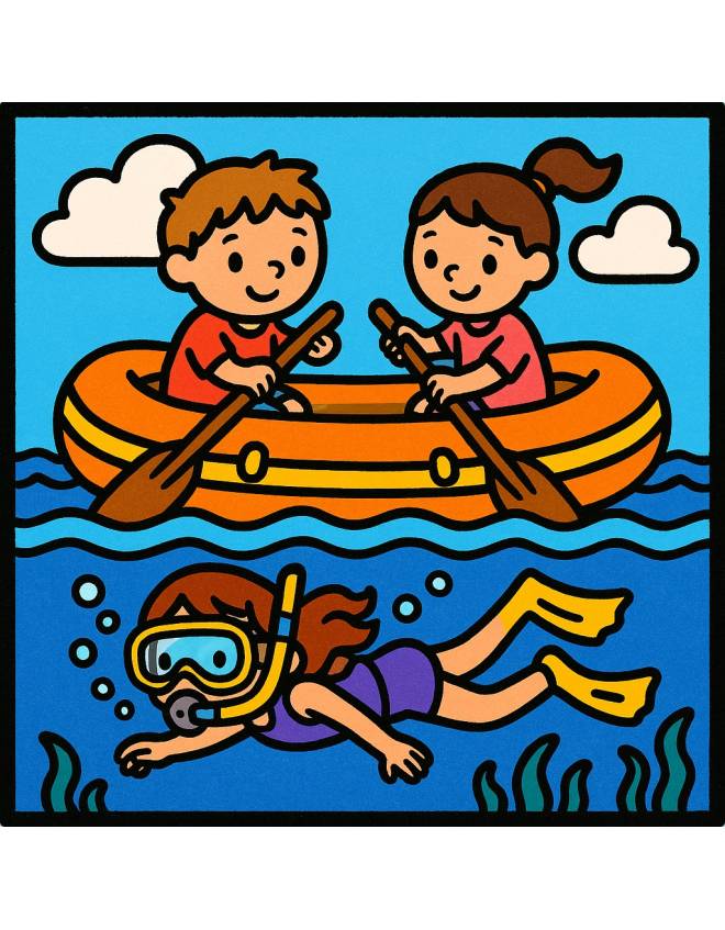 disegno di Bambini sul Canotto a colori
