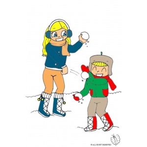disegno di Bambini che Lanciano Palle di Neve a colori