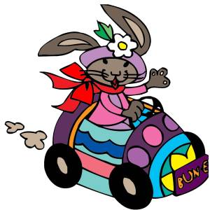 Disegno di Coniglio in Auto a colori