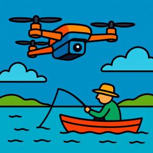 Disegno di Drone che riprende un Pescatore a colori