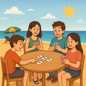 Disegno di Giocare a Carte in Spiaggia  a colori