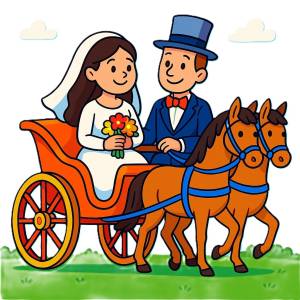 Disegno di Gli Sposi in Carrozza a colori