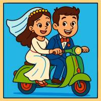 disegno di Gli Sposi sulla Vespa a colori