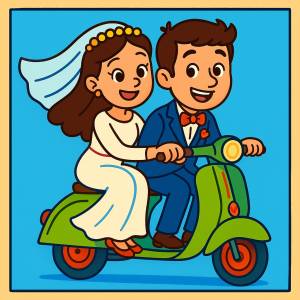 Disegno di Gli Sposi sulla Vespa a colori