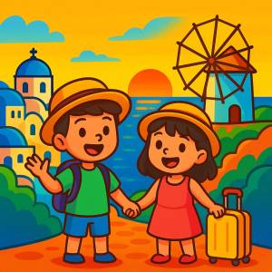 disegno di Tramonto di Santorini Isole Greche a colori