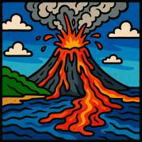 Disegno di Vulcano in Eruzione con Lava  a colori